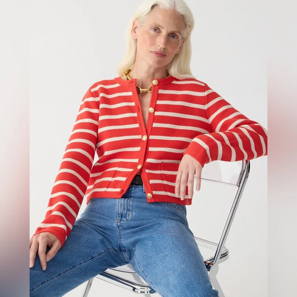 NWT J.Crew Emilie Patch-Pocket Sweater Lady Jacket In Red Moroccan Sand